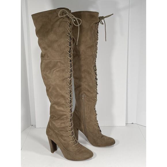 FASHION NOVA Women's YOU MADE YOUR CHOICE Taupe BOOTS Sz 8 Right High Brown/tan - Picture 4 of 12